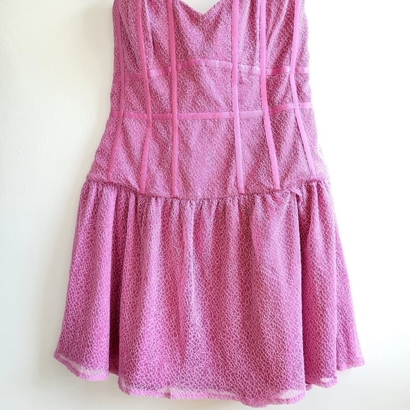 New Bardot Strapless Sweetheart Boned Corset Lace Barbie Pink Mini Dress NWT 8/M - Picture 7 of 14